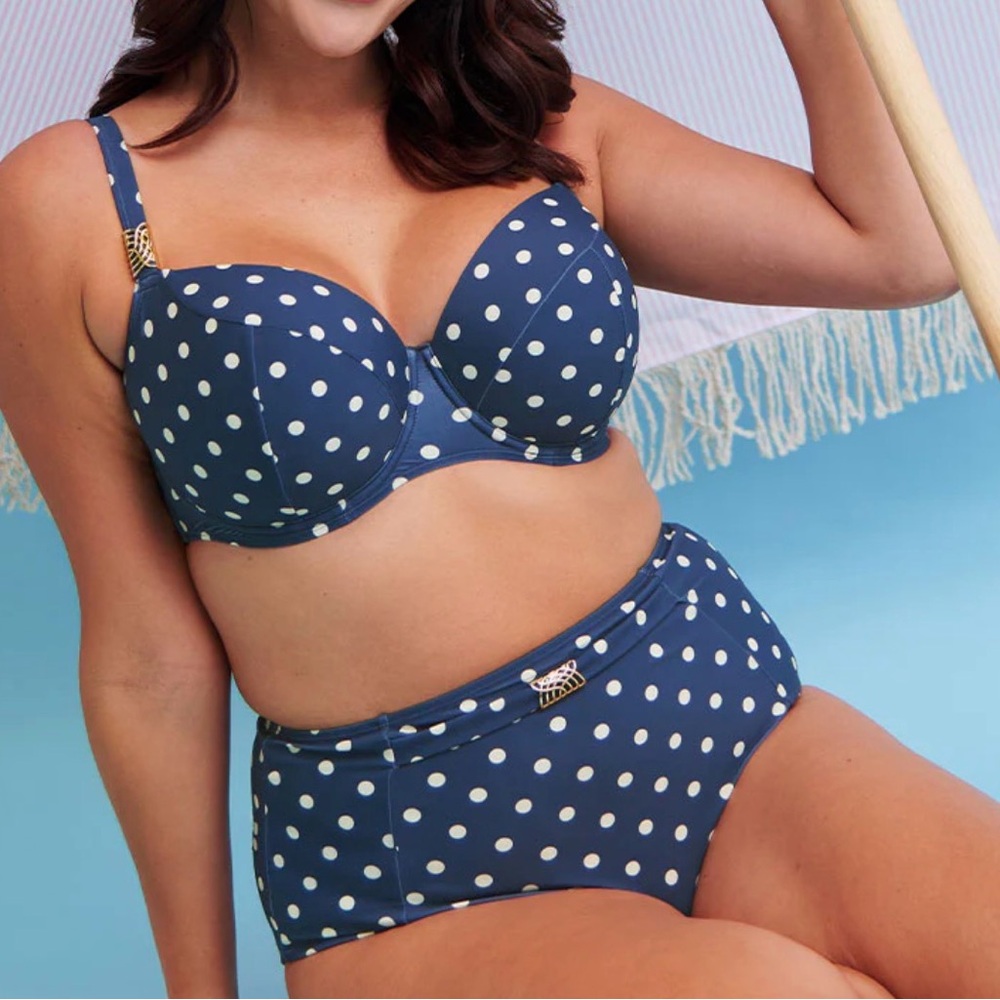 Flirtelle Polka Dot Navy High-Waist Bikini Set Size 38H / 18